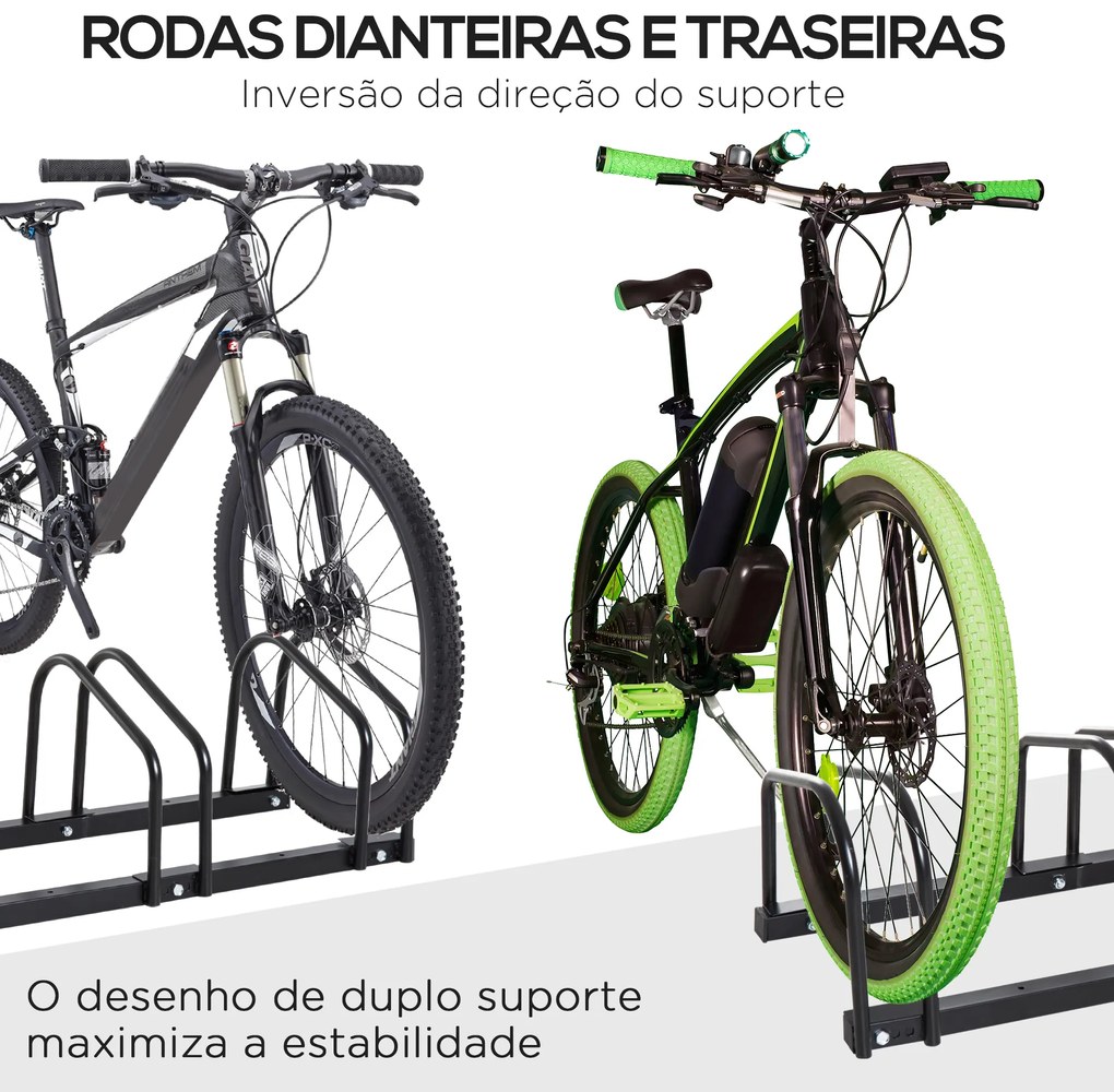 HOMCOM Estacionamento para 4 Bicicletas Suporte de Aço para Estacionar Bicicletas no Chão para Interior e Exterior 110x33x27 cm Preto