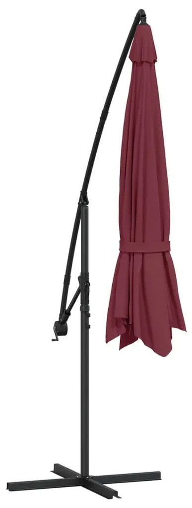 Guarda-sol cantilever de jardim c/ poste alumínio 350 cm bordô