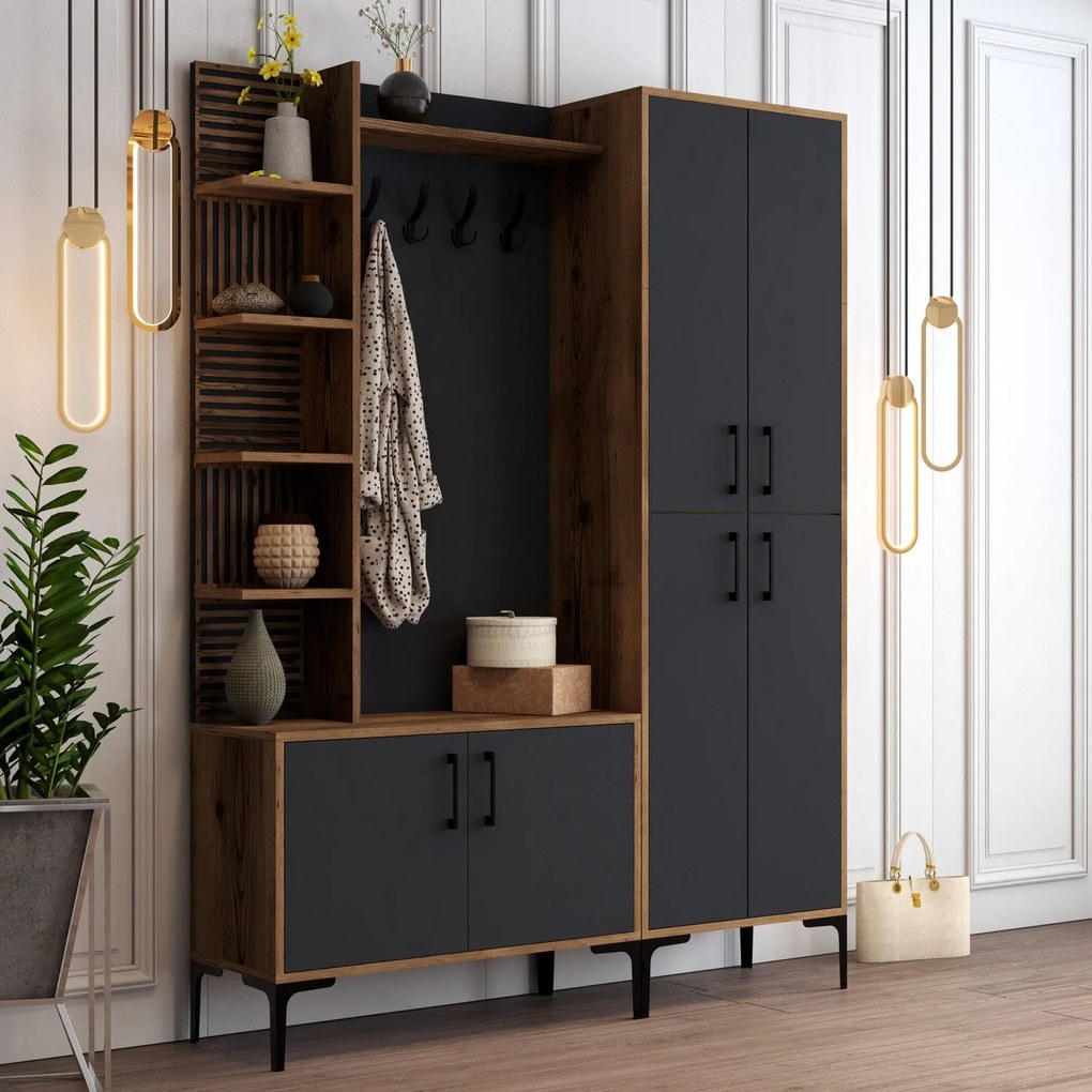 Hall Stand Viyana DA – Nogueira e Antracite – 150x200x35 cm