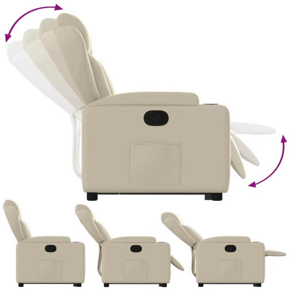 Poltrona reclinável elevatória couro artificial cor creme