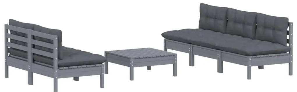 6 pcs conj. lounge de jardim com almofadões antracite pinho
