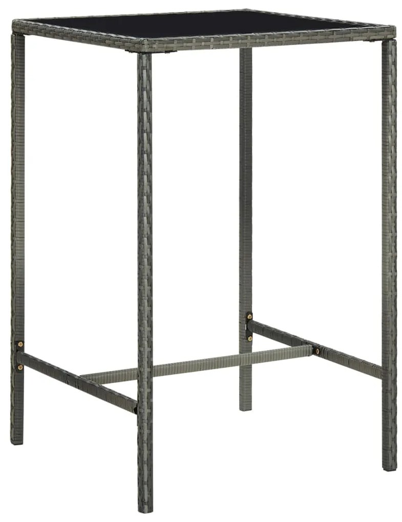 313459 vidaXL Mesa de bar para jardim 70x70x110 cm vidro e vime PE cinzento