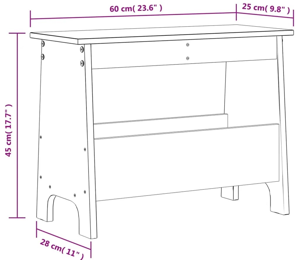 Banco de corredor 60x28x45 cm pinho maciço castanho cera