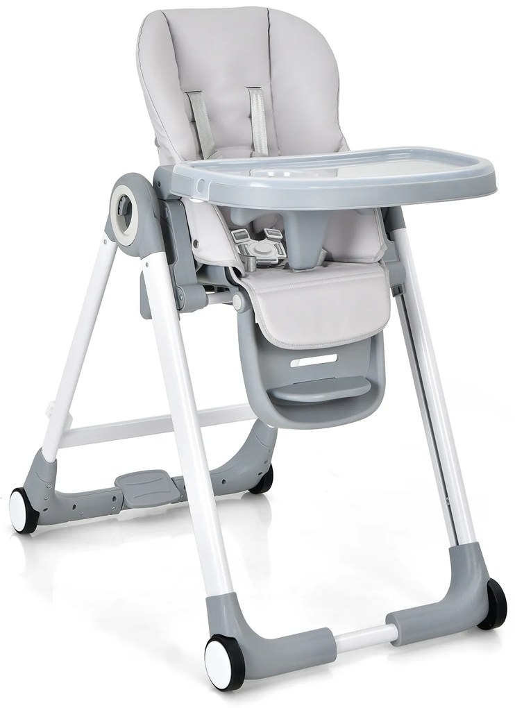 Cadeira alta dobrável com apoio para os pés e bandeja removível - bege