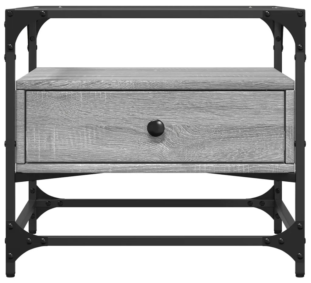 Mesa de centro c/ topo de vidro 50x50x45 cm cinza sonoma aço