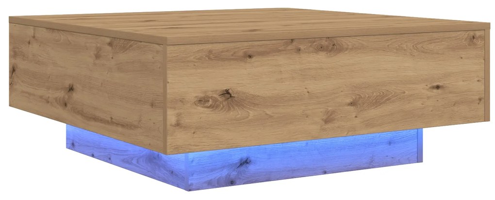 Mesa de Centro vidaXL com Luzes de LED Carvalho Artesanal 80x80x31 cm