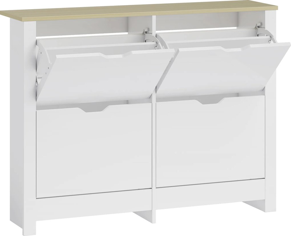 HOMCOM Sapateira 16 Pares 4 Portas Basculantes Design Bicolor 105x26x80 cm Branco | Aosom Portugal