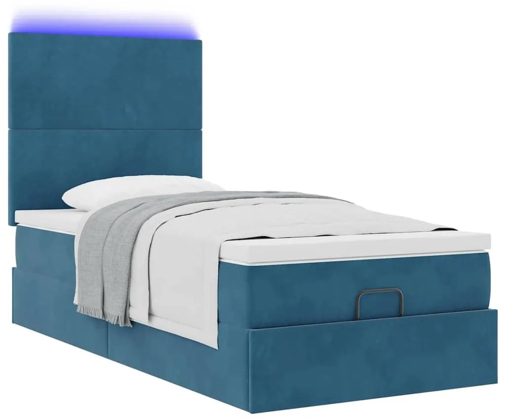 Estrutura cama otomana com colchões azul escuro 90x190cm veludo