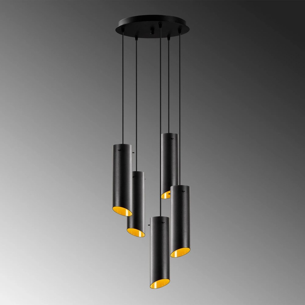Candeeiro de Teto Sivani – Preto e Amarelo – 45 cm de Diâmetro