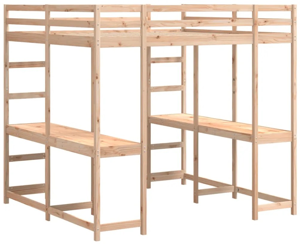 Cama alta com secretária e escada 140x200 cm pinho maciço