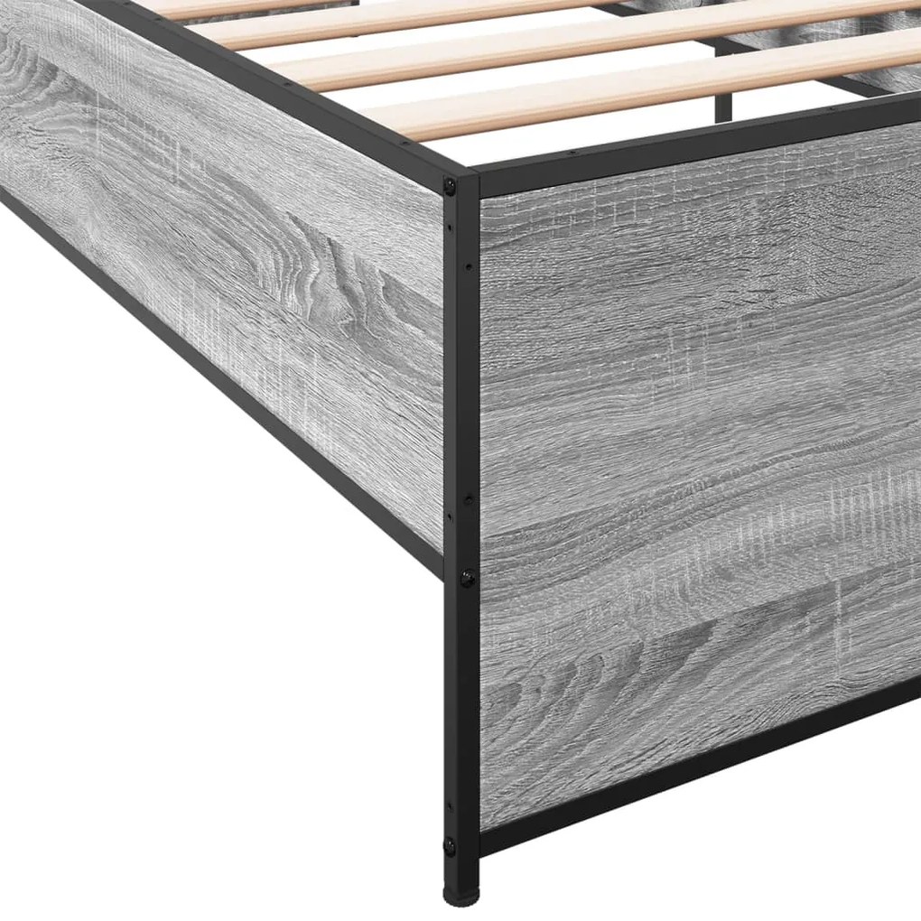 Estrutura de cama derivados de madeira e metal cinzento sonoma