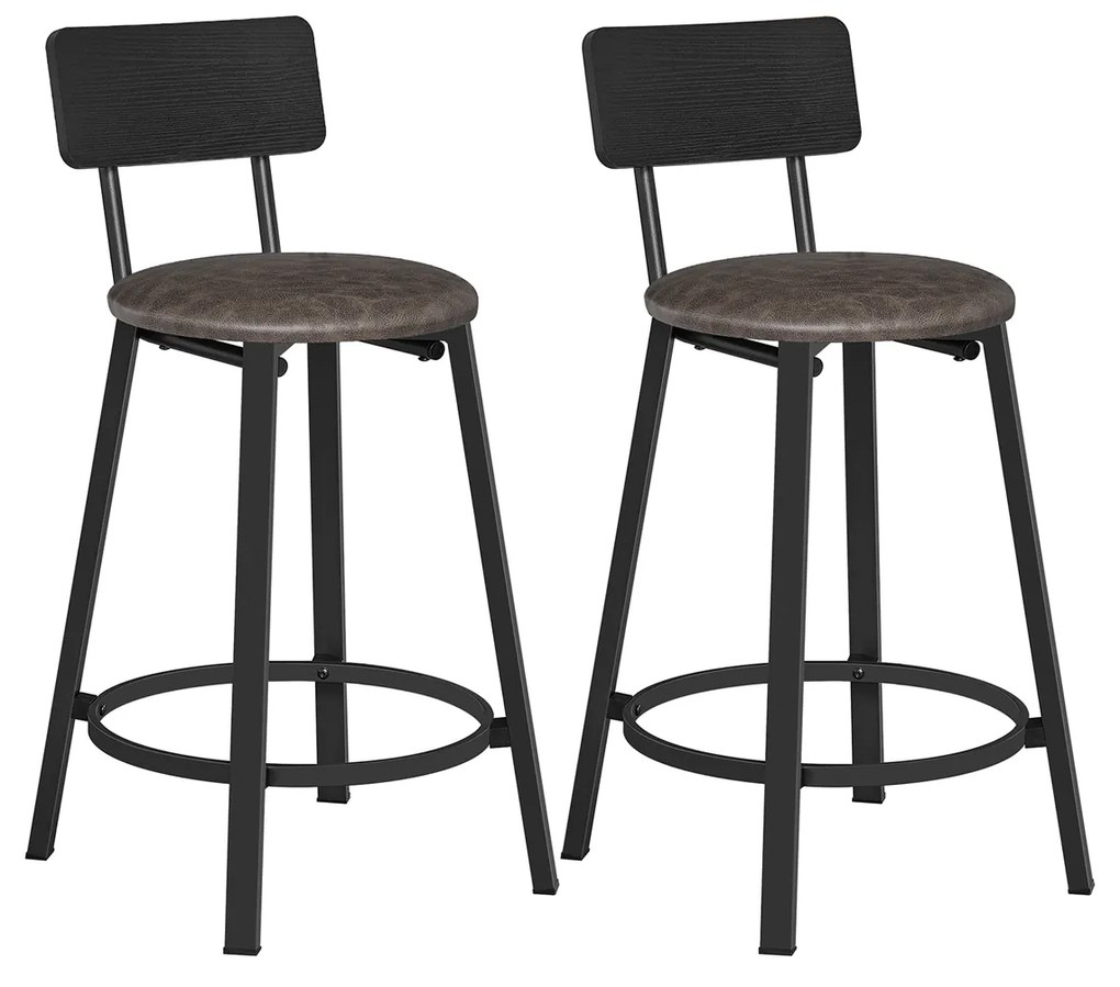 Conjunto 2 Bancos de bar Cobertura em PU construção simples design industrial 39 x 39 x 82 cm Preto e Castanho