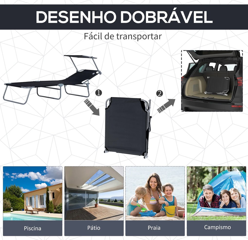 Espreguiçadeira de Jardim Dobrável com Toldo Removível e Ajustável em
