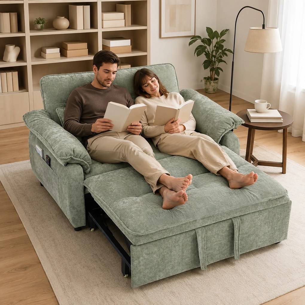 Sofá-cama de 2 Lugares, 137 x 91 x 96 cm, Encosto Regulável em 5 Posições, Verde