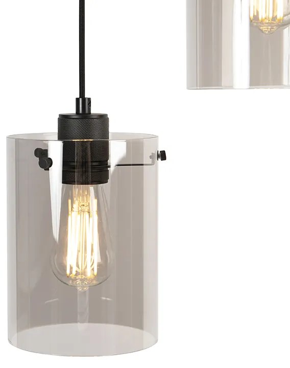 Candeeiro de suspensão design preto com vidro fumê 3 luzes - Dome Design