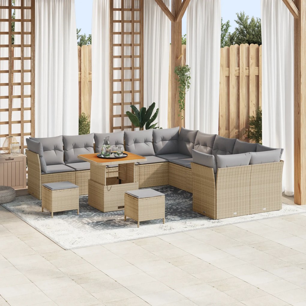 Conjunto de Sofás de Jardim vidaXL de 13 peças com Almofadas Bege Ratt