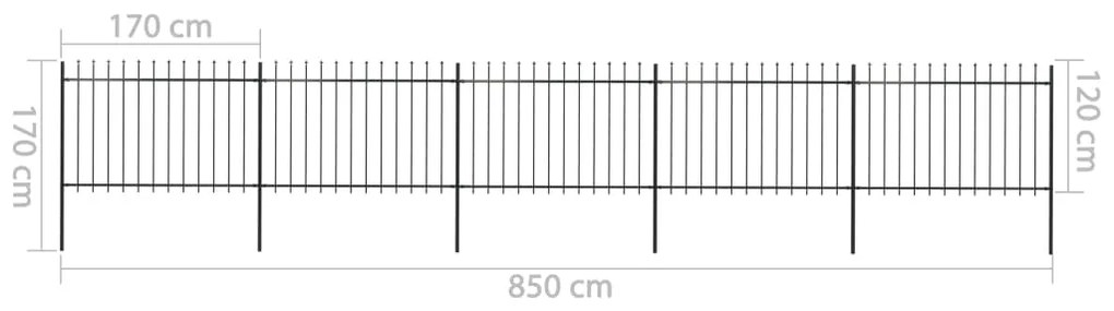 Cerca de jardim com topo em lanças 8,5x1,2 m aço preto