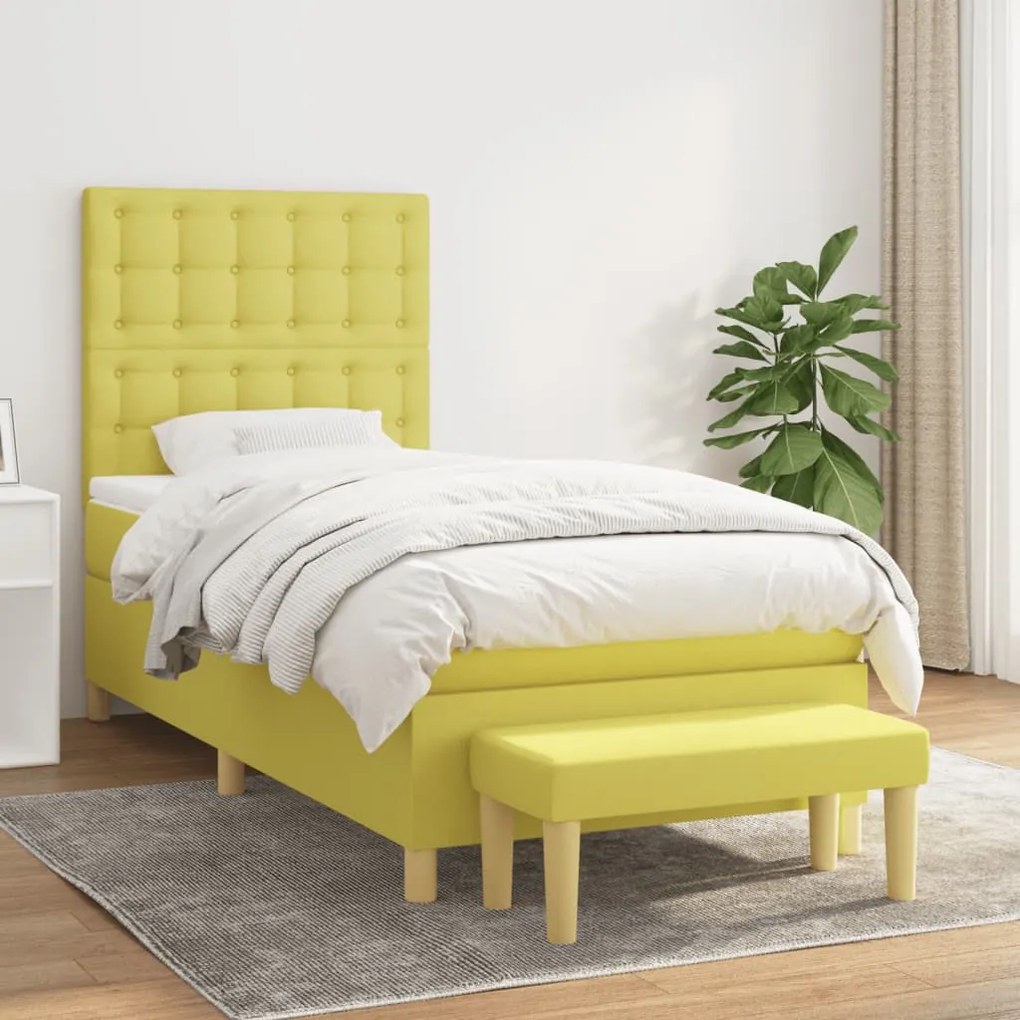 vidaXL Cama com molas/colchão 90x190 cm tecido verde-claro