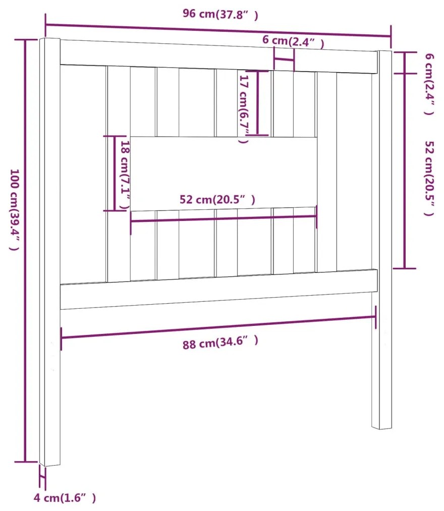 Cabeceira de cama 96x4x100 cm pinho maciço preto