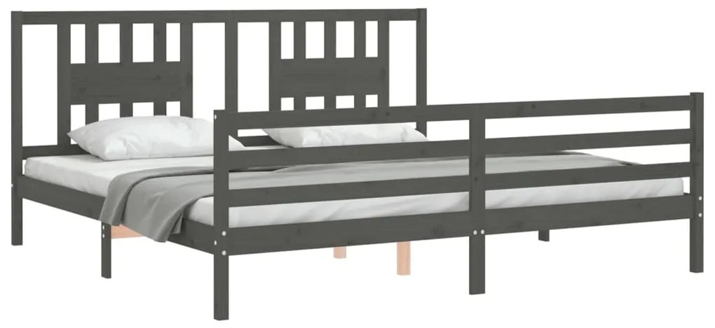 Estrutura de cama com cabeceira 200x200 cm madeira maciça cinza