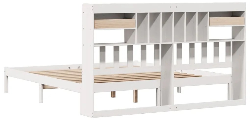 Cama com estante sem colchão 200x200 cm pinho maciço branco
