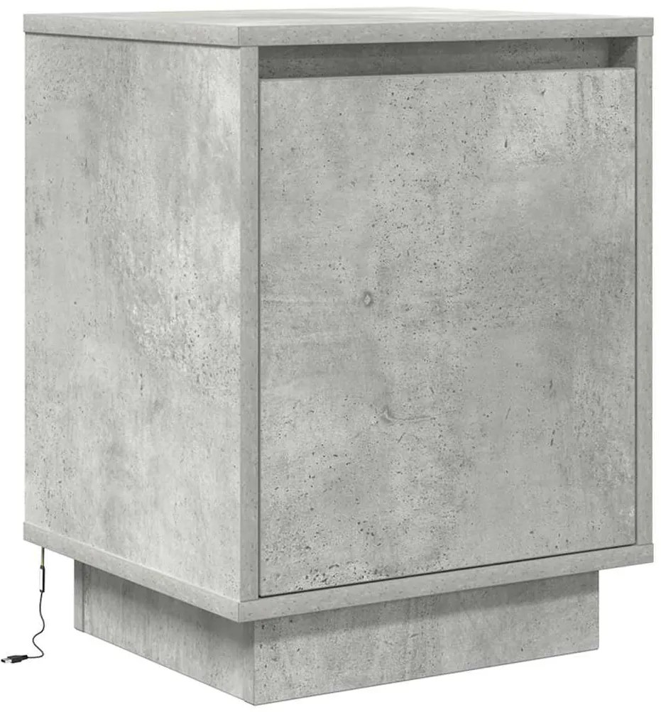 Mesa de cabeceira com luzes LED 38x34x50 cm cinzento-cimento