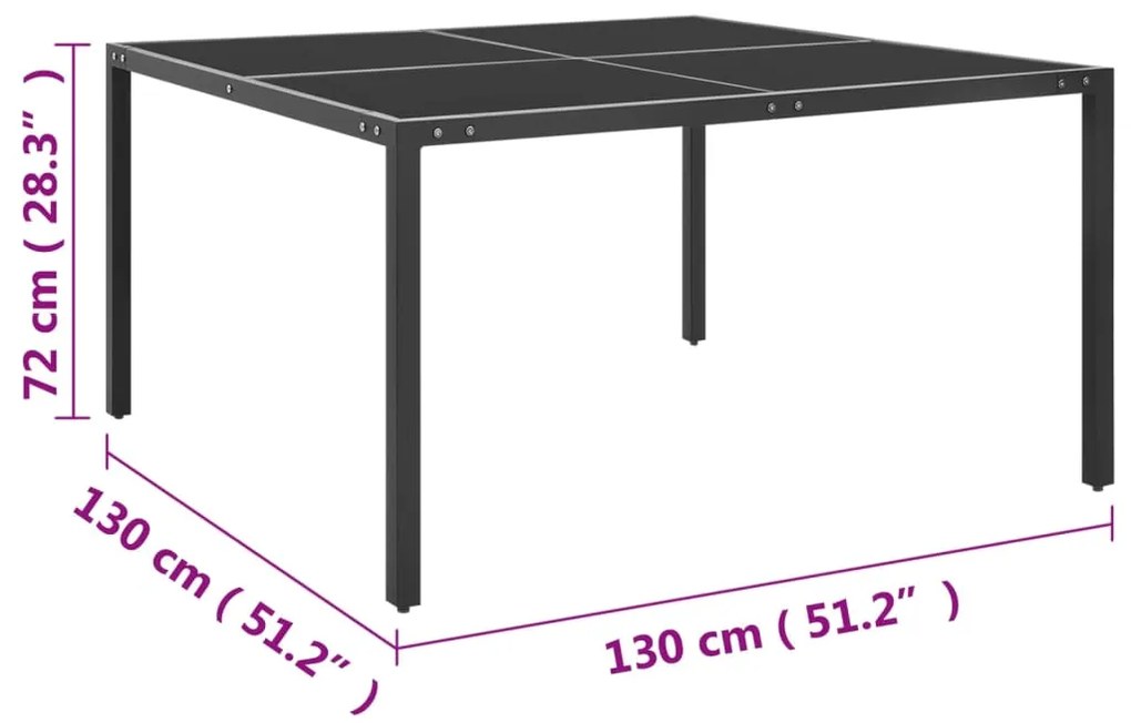 Mesa de jardim 130x130x72 cm aço e vidro antracite