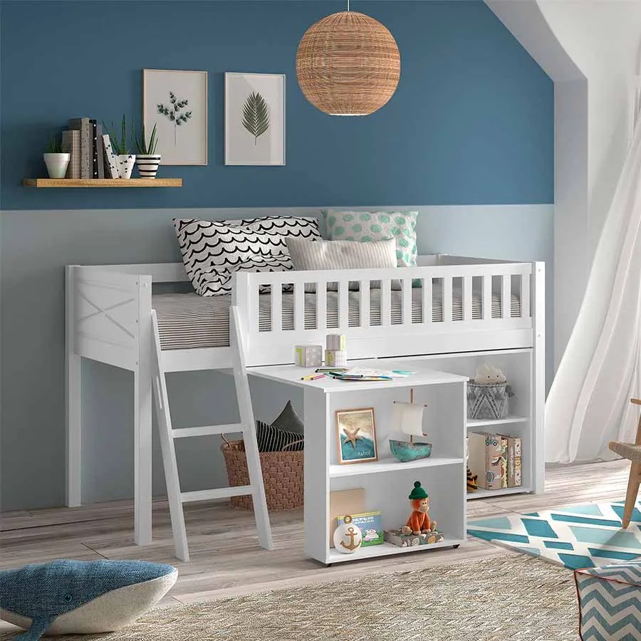 Conjunto cama Infantil SCOTT + Secretária + Estante Branca