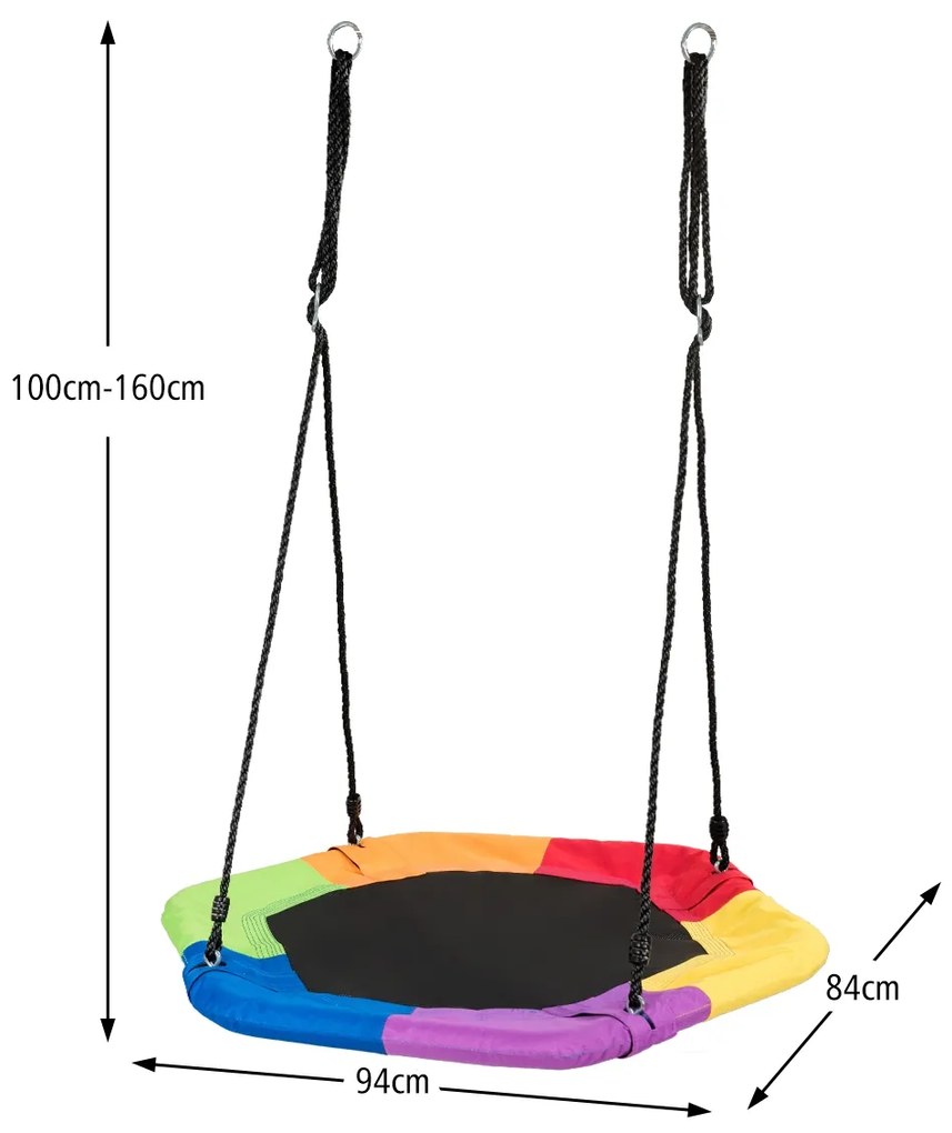 Baloiço Infantil Corda Ajustável 100-160cm Carga até 150kg Baloiço de Jardim Suspenso 94 x 84 cm