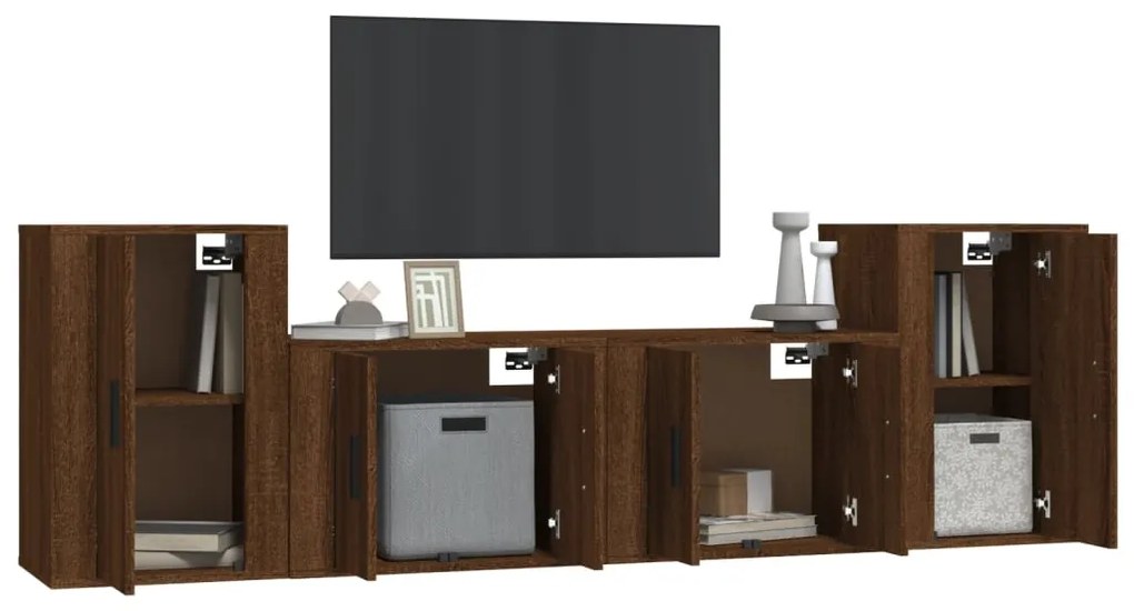 Conjunto móveis de TV 4pcs madeira processada carvalho castanho