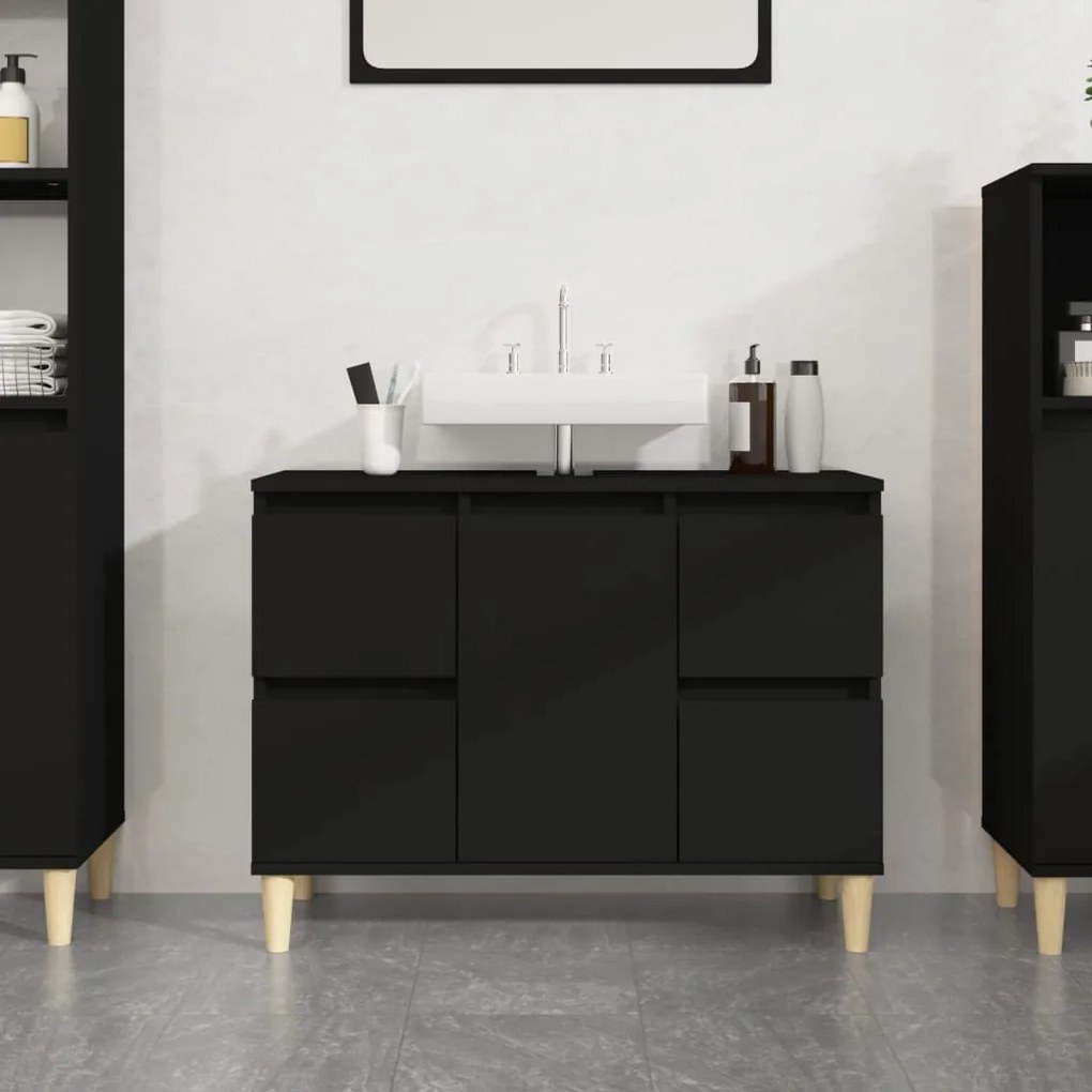 vidaXL Móvel p/ lavatório 80x33x60 cm derivados de madeira preto