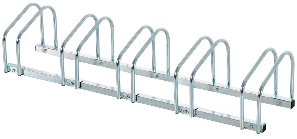HOMCOM Suporte Estacionamento 5 Bicicletas Aço Resistente Interior Exterior Organizado Compacto 145x33x27cm Prata | Aosom Portugal