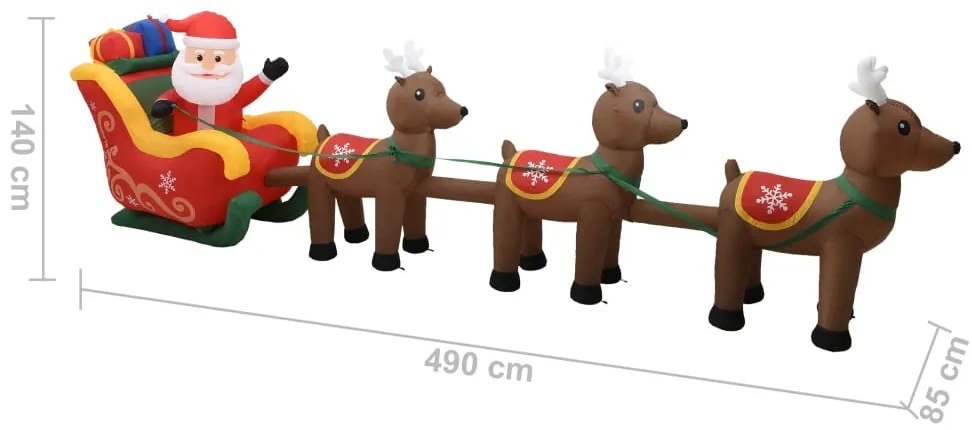 Pai Natal e renas insufláveis LED 490 cm