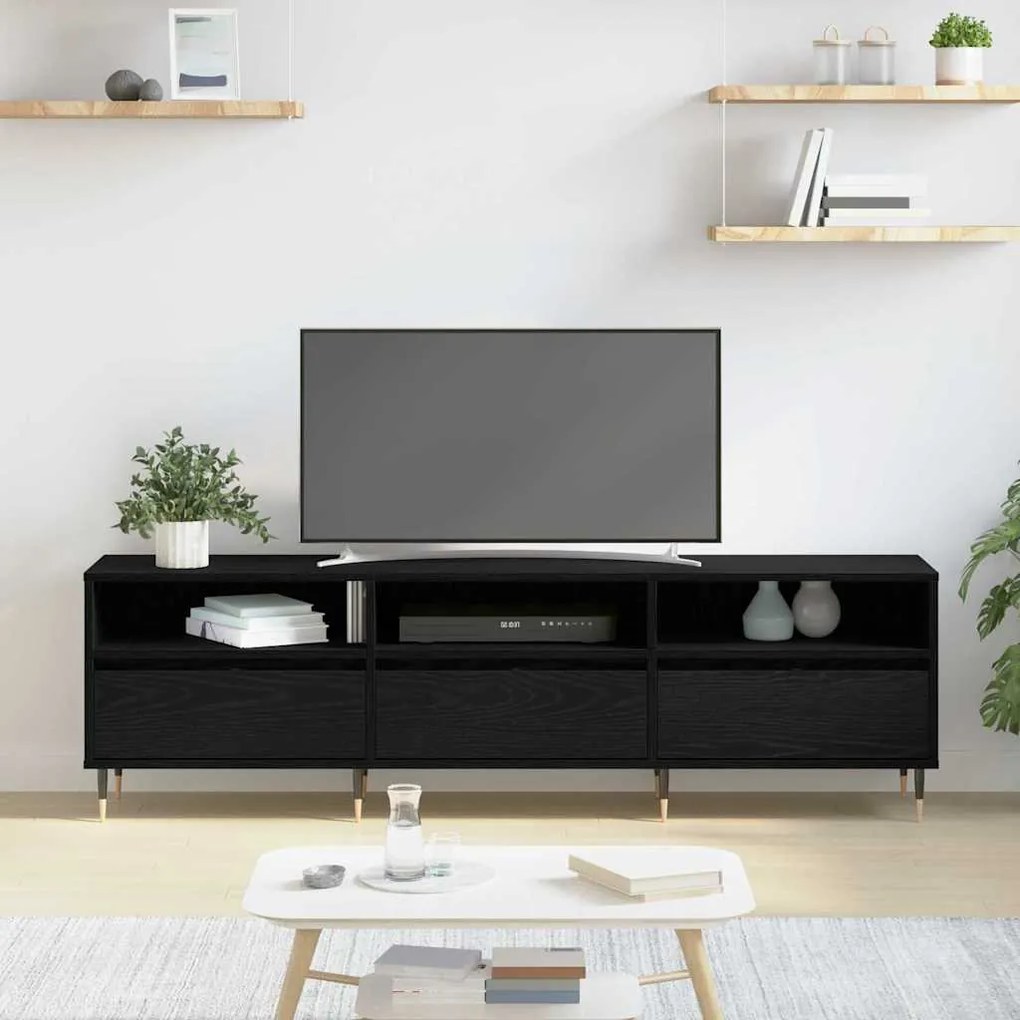 Armário de TV Carvalho Preto 150x30x44,5 cm Madeira Engenheirada