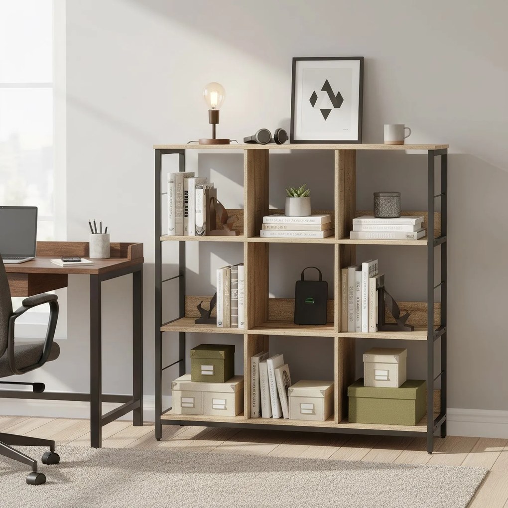 Estante para livros com 9 compartimentos 100 x 30 x 103,1 cm, castanho-preto