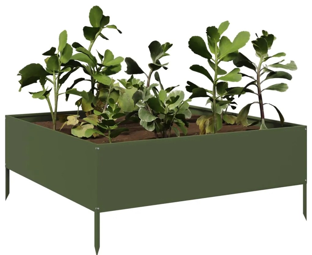 Canteiro elevado jardim aço 100x100x25 cm verde azeitona
