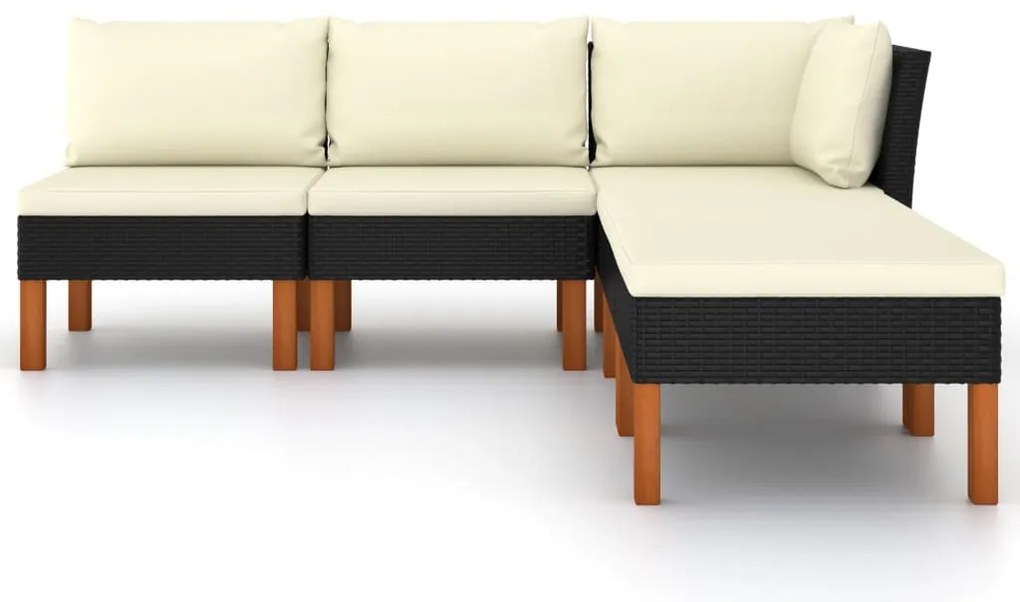5 pcs conjunto lounge de jardim c/ almofadões vime PE preto