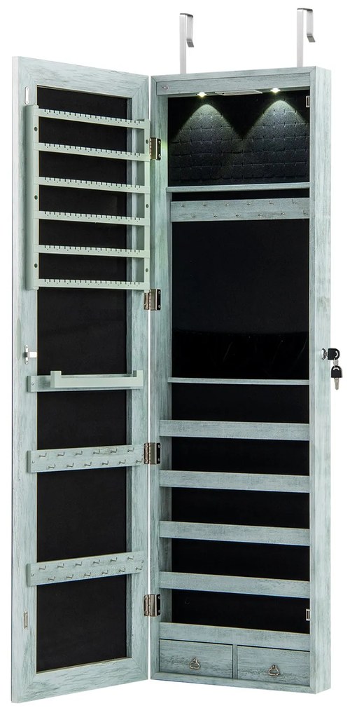 Armário para joias com iluminação LED Prateleira para joias com espelho Armário com espelho com fechadura Roxo