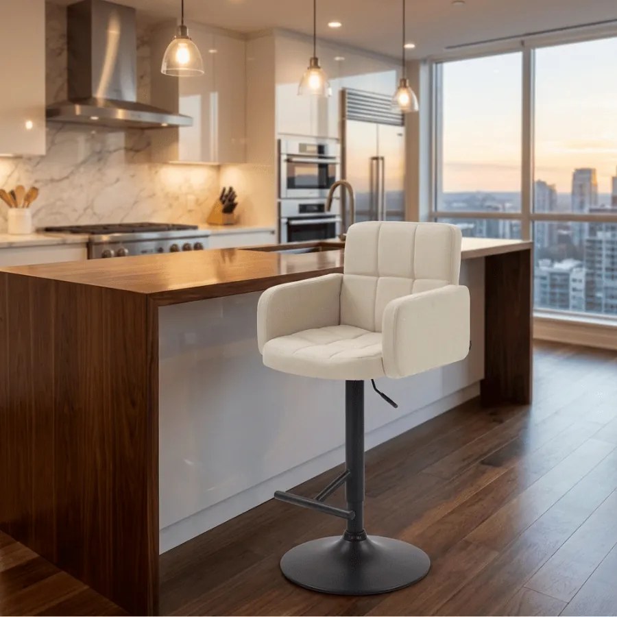 Banco de bar em tecido Creme