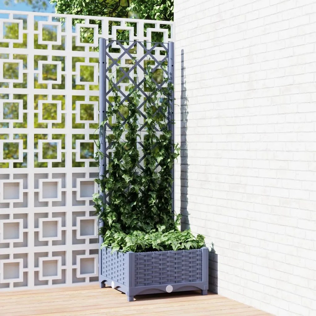 Vaso/floreira jardim c/ treliça 40x40x121,5 cm PP cinzento azul