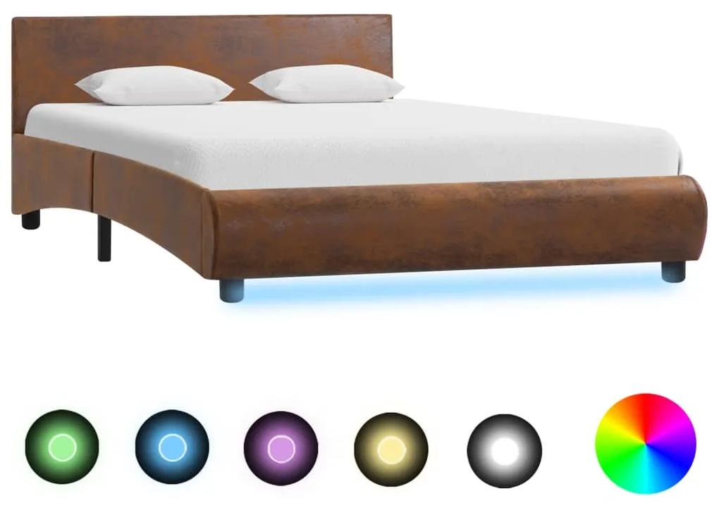Estrutura de cama com LED 120x200 cm tecido castanho