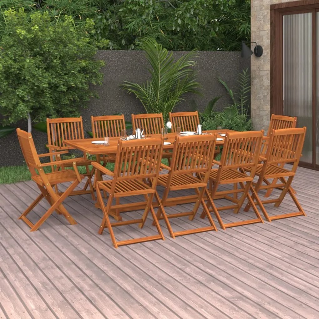 vidaXL 11 pcs conjunto de jantar para jardim 220x90x75cm acácia maciça