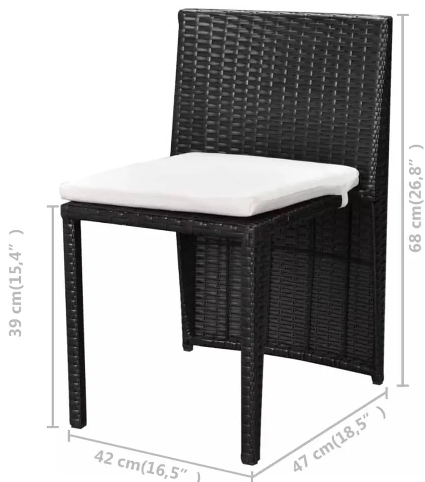 3 pcs conjunto bistrô com almofadas vime PE preto