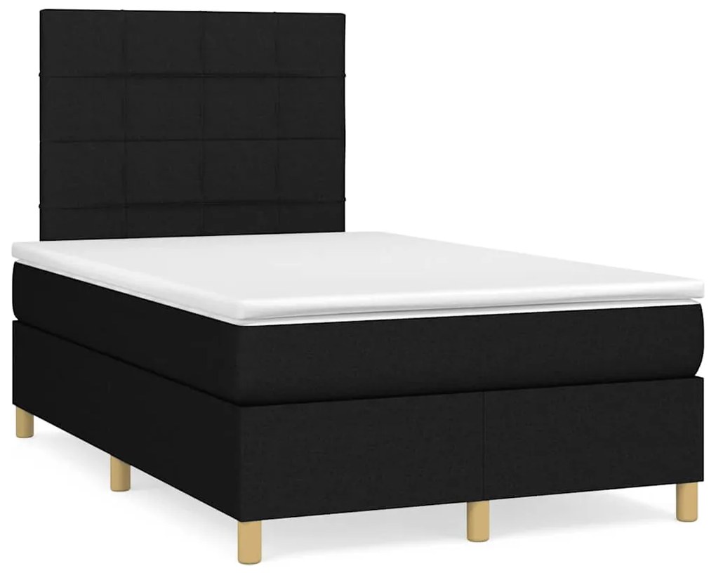 Cama box spring c/ colchão e LED 120x190 cm tecido preto