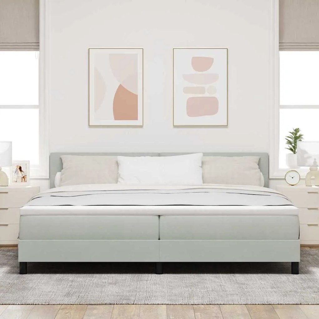 Cama Box Spring vidaXL com Colchão e Luz LED Cinza Claro 200x200 cm Ve