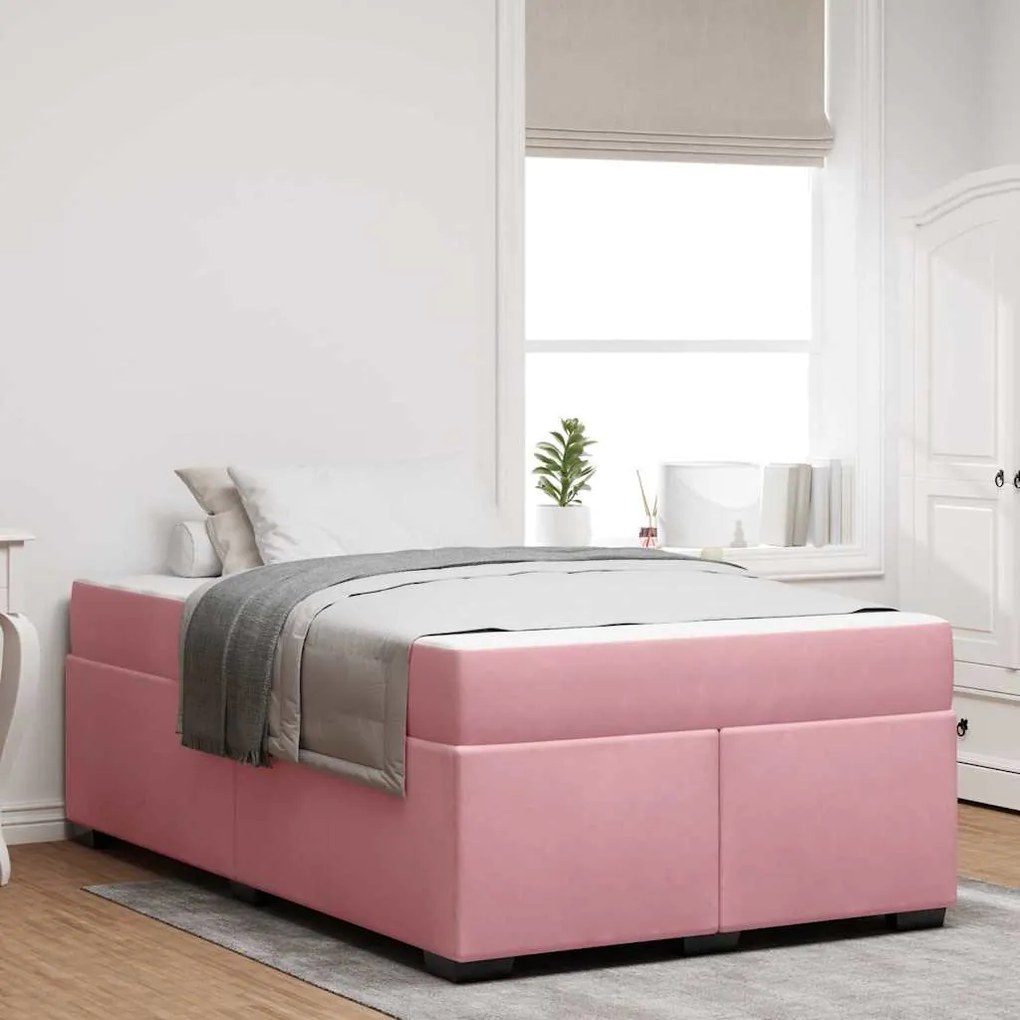 vidaXL Estrutura de cama com colchão Rosa 120 x 190 cm Veludo