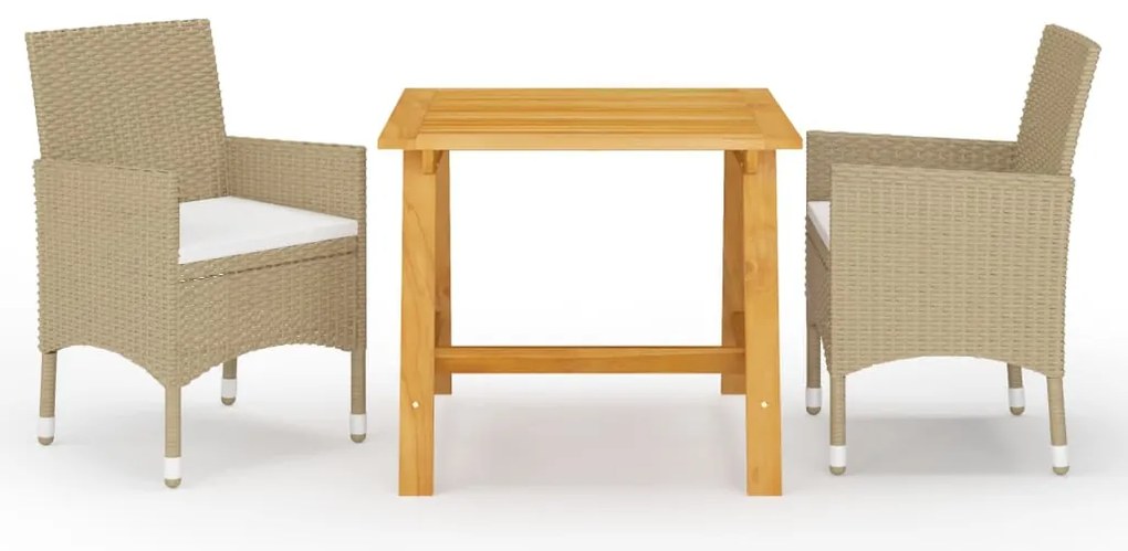 3 pcs conjunto de jantar para jardim bege