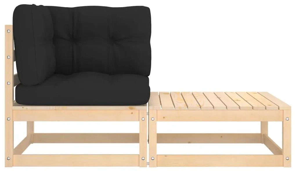 2 pcs conjunto lounge de jardim com almofadões pinho maciço