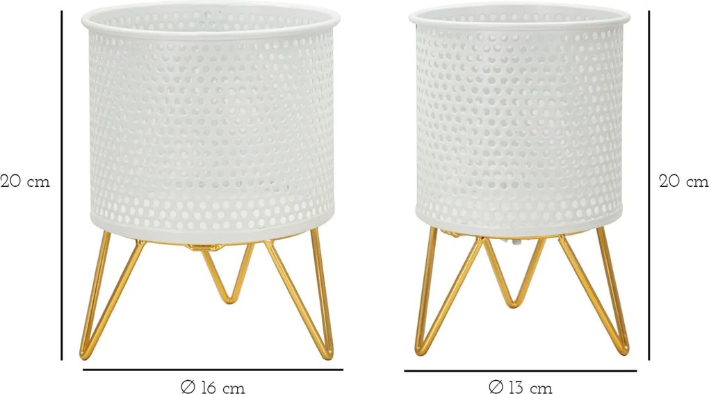 CONJUNTO DE 2 VASOS HOLDERGASPY BRANCO E DOURADO Ø 16X20-13X20 CM (PLANTAS NÃO INCLUIDAS)