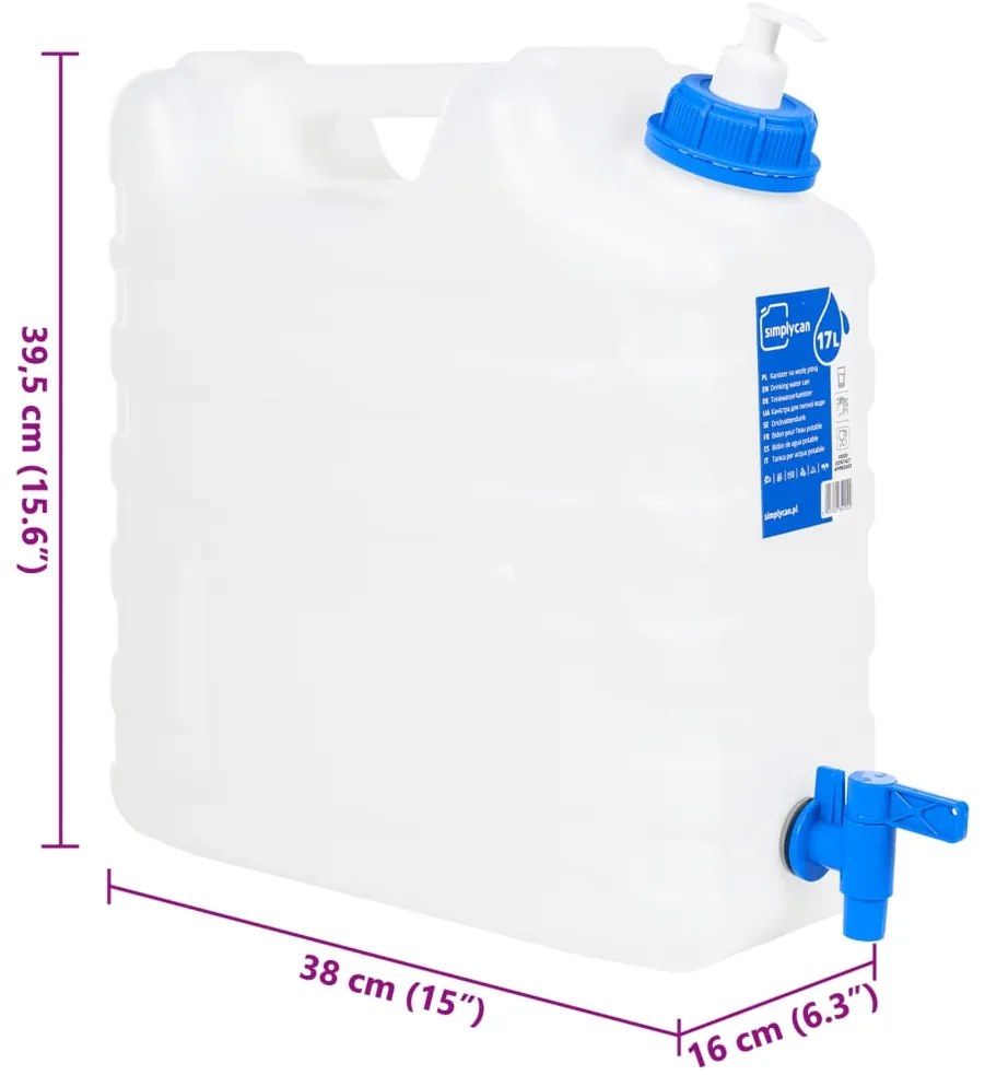 Recipiente água c/ torneira e dispensador de sabão 15L plástico